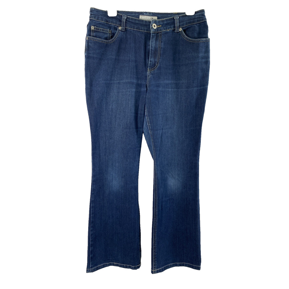 Chicos Platitum Jeans Womens Small 1.5‎ Short Dark Wash Denim Boot Stretch